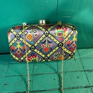 Colorful Patterned Clutch with Chain Strap